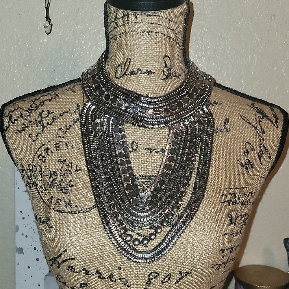 Anthropologie Silver Multi-Layered Necklace
